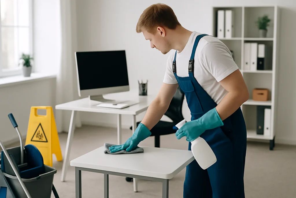 Un technicien en train de nettoyer un appartement à Seurre, avec des équipements de désinfection.