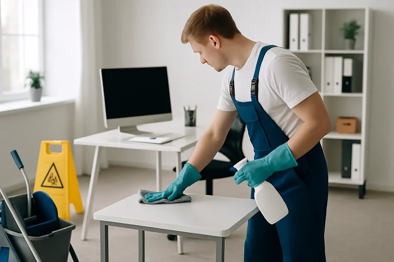 Un technicien en train de nettoyer un appartement à Seurre, avec des équipements de désinfection.
