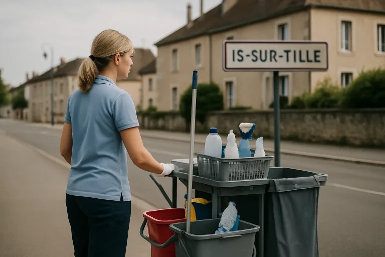 Équipe de nettoyage en action dans un bureau à Is-sur-Tille, utilisant des équipements modernes.
