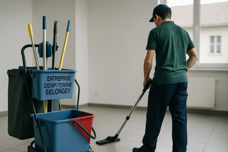 Technicien de nettoyage dans un appartement insalubre à Selongey, en pleine action.